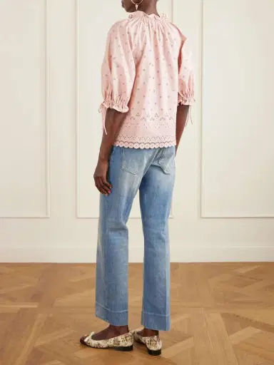 Valentino Garavani Tie-detailed Gathered Broderie Anglaise Cotton Blouse | Thumbnail 4 Valentino Garavani Tie-detailed Gathered Broderie Anglaise Cotton Blouse | Thumbnail 4