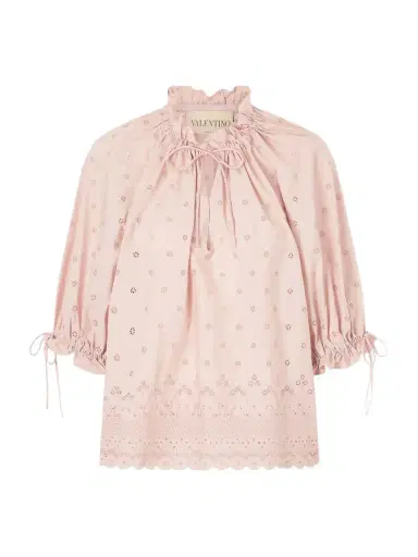 Valentino Garavani Tie-detailed Gathered Broderie Anglaise Cotton Blouse | Thumbnail 1 Valentino Garavani Tie-detailed Gathered Broderie Anglaise Cotton Blouse | Thumbnail 1