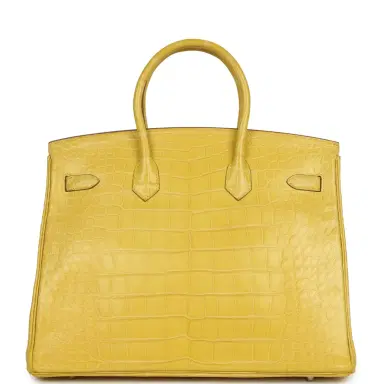 HERMÈS Pre-owned Hermes Birkin 35 Mimosa Matte Alligator Palladium Hardware | Thumbnail 4 HERMÈS Pre-owned Hermes Birkin 35 Mimosa Matte Alligator Palladium Hardware | Thumbnail 4