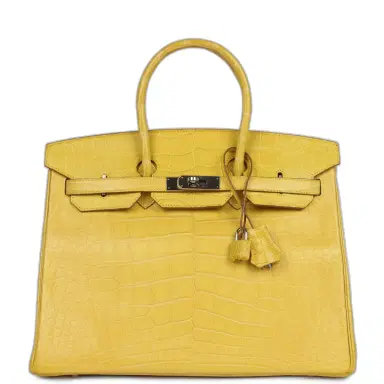 HERMÈS Pre-owned Hermes Birkin 35 Mimosa Matte Alligator Palladium Hardware | Thumbnail 1 HERMÈS Pre-owned Hermes Birkin 35 Mimosa Matte Alligator Palladium Hardware | Thumbnail 1