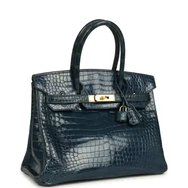HERMÈS Vintage Hermes Birkin 30 Bleu Roi Shiny Porosus Crocodile Gold Hardware | Thumbnail 2 HERMÈS Vintage Hermes Birkin 30 Bleu Roi Shiny Porosus Crocodile Gold Hardware | Thumbnail 2