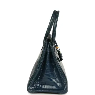 HERMÈS Vintage Hermes Birkin 30 Bleu Roi Shiny Porosus Crocodile Gold Hardware | Thumbnail 3 HERMÈS Vintage Hermes Birkin 30 Bleu Roi Shiny Porosus Crocodile Gold Hardware | Thumbnail 3
