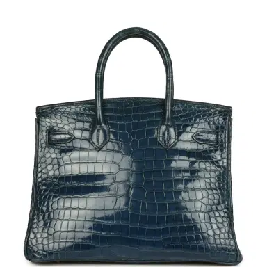 HERMÈS Vintage Hermes Birkin 30 Bleu Roi Shiny Porosus Crocodile Gold Hardware | Thumbnail 4 HERMÈS Vintage Hermes Birkin 30 Bleu Roi Shiny Porosus Crocodile Gold Hardware | Thumbnail 4