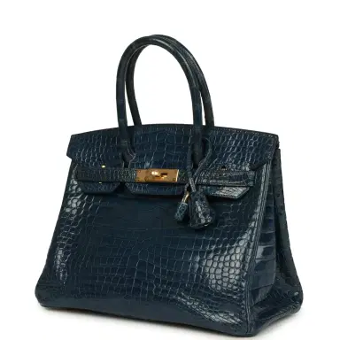 HERMÈS Vintage Hermes Birkin 30 Bleu Roi Shiny Porosus Crocodile Gold Hardware | Thumbnail 5 HERMÈS Vintage Hermes Birkin 30 Bleu Roi Shiny Porosus Crocodile Gold Hardware | Thumbnail 5