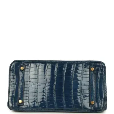 HERMÈS Vintage Hermes Birkin 30 Bleu Roi Shiny Porosus Crocodile Gold Hardware | Thumbnail 6 HERMÈS Vintage Hermes Birkin 30 Bleu Roi Shiny Porosus Crocodile Gold Hardware | Thumbnail 6