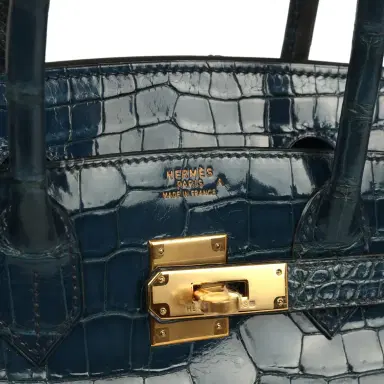 HERMÈS Vintage Hermes Birkin 30 Bleu Roi Shiny Porosus Crocodile Gold Hardware | Thumbnail 7 HERMÈS Vintage Hermes Birkin 30 Bleu Roi Shiny Porosus Crocodile Gold Hardware | Thumbnail 7