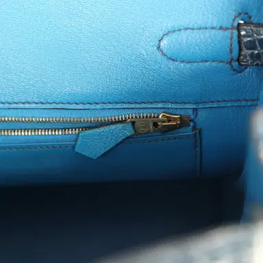 HERMÈS Vintage Hermes Birkin 30 Bleu Roi Shiny Porosus Crocodile Gold Hardware | Thumbnail 9 HERMÈS Vintage Hermes Birkin 30 Bleu Roi Shiny Porosus Crocodile Gold Hardware | Thumbnail 9