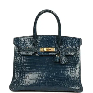 HERMÈS Vintage Hermes Birkin 30 Bleu Roi Shiny Porosus Crocodile Gold Hardware | Thumbnail 1 HERMÈS Vintage Hermes Birkin 30 Bleu Roi Shiny Porosus Crocodile Gold Hardware | Thumbnail 1