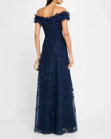 Rickie Freeman for Teri Jon Off-Shoulder Floral-Embroidered Tulle Gown | Thumbnail 2 Rickie Freeman for Teri Jon Off-Shoulder Floral-Embroidered Tulle Gown | Thumbnail 2