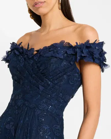 Rickie Freeman for Teri Jon Off-Shoulder Floral-Embroidered Tulle Gown | Thumbnail 4 Rickie Freeman for Teri Jon Off-Shoulder Floral-Embroidered Tulle Gown | Thumbnail 4