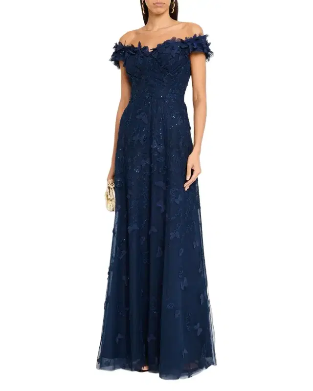 Off-Shoulder Floral-Embroidered Tulle Gown Off-Shoulder Floral-Embroidered Tulle Gown