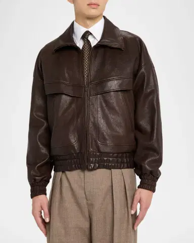 Saint Laurent Men's Leather Blouson Jacket | Thumbnail 4 Saint Laurent Men's Leather Blouson Jacket | Thumbnail 4