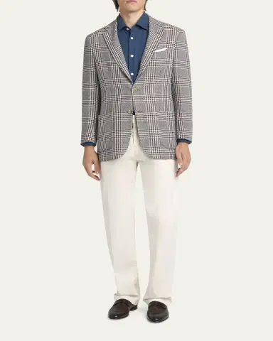 Kiton Men's Prince of Wales Cashmere and Linen Sport Coat | Thumbnail 2 Kiton Men's Prince of Wales Cashmere and Linen Sport Coat | Thumbnail 2
