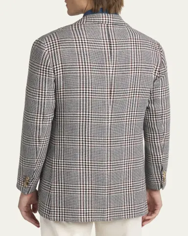 Kiton Men's Prince of Wales Cashmere and Linen Sport Coat | Thumbnail 3 Kiton Men's Prince of Wales Cashmere and Linen Sport Coat | Thumbnail 3