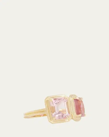 Jamie Wolf 18K Yellow Gold Emerald and Cushion Cut Pink Tourmaline Ring with Double Band | Thumbnail 3 Jamie Wolf 18K Yellow Gold Emerald and Cushion Cut Pink Tourmaline Ring with Double Band | Thumbnail 3
