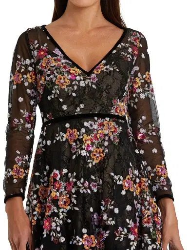 Mac Duggal Women's Embroidered Floral Lace Tea Dress - Black Multi - Size 16 | Thumbnail 6 Mac Duggal Women's Embroidered Floral Lace Tea Dress - Black Multi - Size 16 | Thumbnail 6
