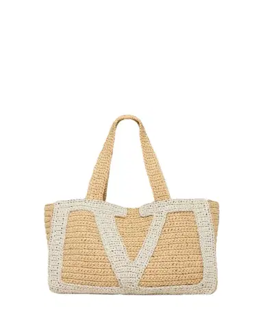 Valentino Garavani Large Crochet Viscose Raffia Tote Bag | Thumbnail 1 Valentino Garavani Large Crochet Viscose Raffia Tote Bag | Thumbnail 1