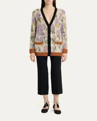 Valentino Garavani Floral-Print Mohair V-Neck Cardigan | Thumbnail 2 Valentino Garavani Floral-Print Mohair V-Neck Cardigan | Thumbnail 2