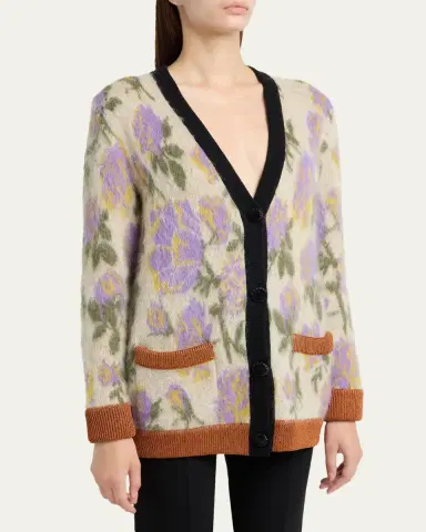 Valentino Garavani Floral-Print Mohair V-Neck Cardigan | Thumbnail 4 Valentino Garavani Floral-Print Mohair V-Neck Cardigan | Thumbnail 4