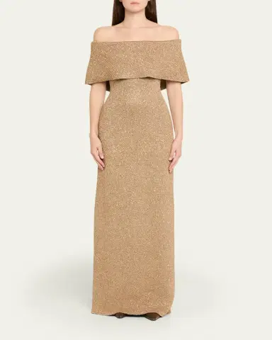 Lela Rose Deed Off-The-Shoulder Sequin Knit Gown | Thumbnail 2 Lela Rose Deed Off-The-Shoulder Sequin Knit Gown | Thumbnail 2