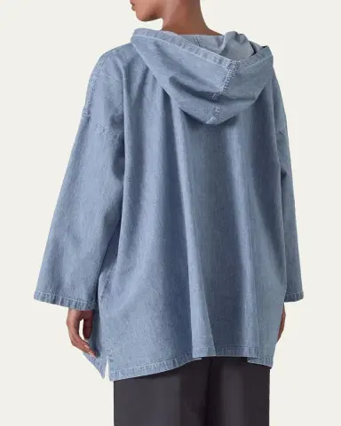 Eskandar A-Line Hooded Cotton Denim Shirt | Thumbnail 3 Eskandar A-Line Hooded Cotton Denim Shirt | Thumbnail 3