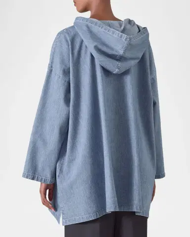 Eskandar A-Line Hooded Cotton Denim Shirt | Thumbnail 7 Eskandar A-Line Hooded Cotton Denim Shirt | Thumbnail 7