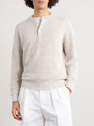 Brunello Cucinelli Ribbed Linen and Cotton-Blend Henley Shirt - Men | Thumbnail 3 Brunello Cucinelli Ribbed Linen and Cotton-Blend Henley Shirt - Men | Thumbnail 3