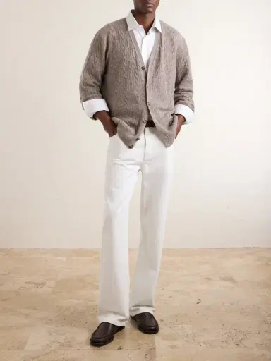 Loro Piana Walnut Cable-Knit Virgin Wool, Cashmere and Silk-Blend Cardigan - Men | Thumbnail 2 Loro Piana Walnut Cable-Knit Virgin Wool, Cashmere and Silk-Blend Cardigan - Men | Thumbnail 2