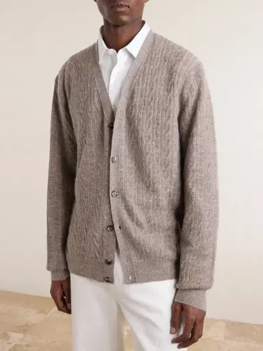 Loro Piana Walnut Cable-Knit Virgin Wool, Cashmere and Silk-Blend Cardigan - Men | Thumbnail 3 Loro Piana Walnut Cable-Knit Virgin Wool, Cashmere and Silk-Blend Cardigan - Men | Thumbnail 3