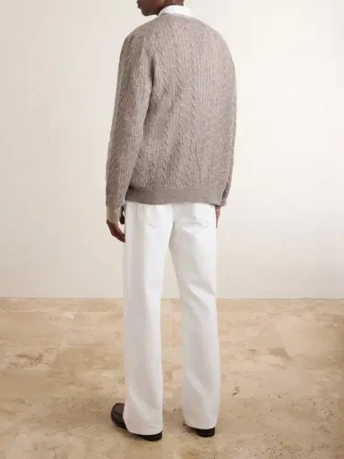 Loro Piana Walnut Cable-Knit Virgin Wool, Cashmere and Silk-Blend Cardigan - Men | Thumbnail 4 Loro Piana Walnut Cable-Knit Virgin Wool, Cashmere and Silk-Blend Cardigan - Men | Thumbnail 4