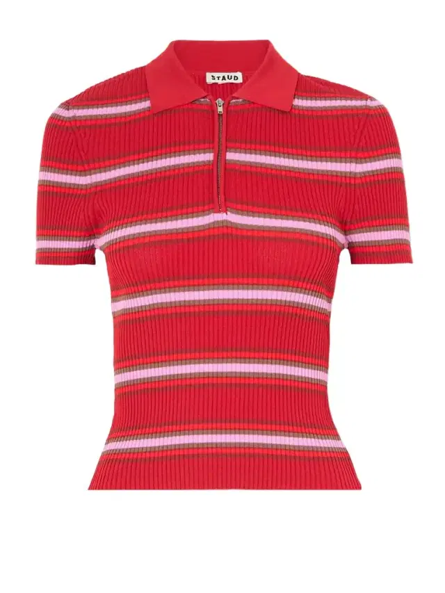 Ren Striped Ribbed-knit Polo Shirt Ren Striped Ribbed-knit Polo Shirt
