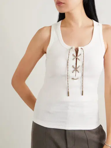 Burberry Lace-up Embroidered Ribbed Stretch-cotton Jersey Tank | Thumbnail 3 Burberry Lace-up Embroidered Ribbed Stretch-cotton Jersey Tank | Thumbnail 3