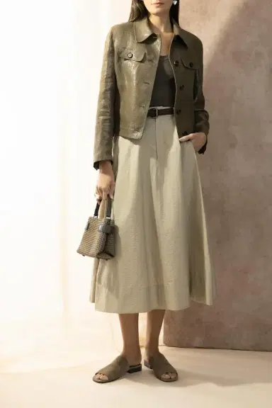 Brunello Cucinelli Shiny Button Front Jacket - Brown Silver | Thumbnail 2 Brunello Cucinelli Shiny Button Front Jacket - Brown Silver | Thumbnail 2