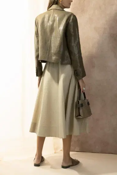 Brunello Cucinelli Shiny Button Front Jacket - Brown Silver | Thumbnail 4 Brunello Cucinelli Shiny Button Front Jacket - Brown Silver | Thumbnail 4