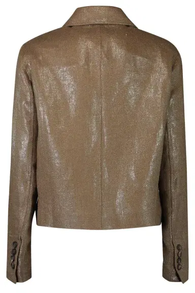 Brunello Cucinelli Shiny Button Front Jacket - Brown Silver | Thumbnail 5 Brunello Cucinelli Shiny Button Front Jacket - Brown Silver | Thumbnail 5