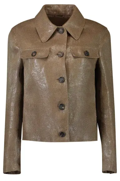 Brunello Cucinelli Shiny Button Front Jacket - Brown Silver | Thumbnail 1 Brunello Cucinelli Shiny Button Front Jacket - Brown Silver | Thumbnail 1