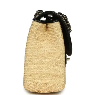 Chanel Chanel Large Flap Bag Beige Raffia and Black Lambskin Light Gold Hardware | Thumbnail 4 Chanel Chanel Large Flap Bag Beige Raffia and Black Lambskin Light Gold Hardware | Thumbnail 4