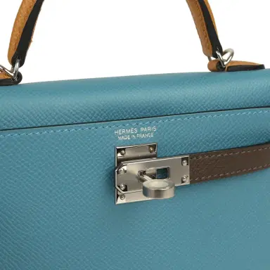 HERMÈS Hermes Kelly Sellier 20 Tri-color Blue Jean, Sesame and Ecorce Epsom Palladium Hardware | Thumbnail 7 HERMÈS Hermes Kelly Sellier 20 Tri-color Blue Jean, Sesame and Ecorce Epsom Palladium Hardware | Thumbnail 7