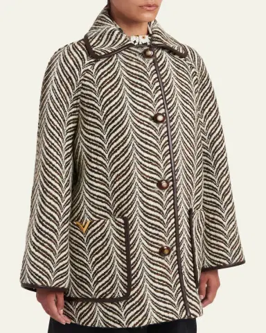 Valentino Garavani Wool Animal Jacquard Single-Breasted Coat | Thumbnail 4 Valentino Garavani Wool Animal Jacquard Single-Breasted Coat | Thumbnail 4