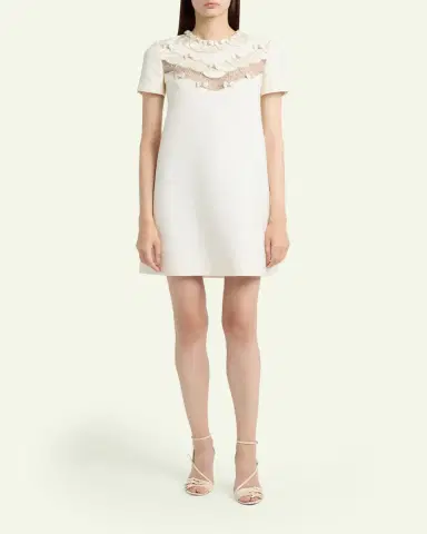 Valentino Garavani Crystal Embroidered Scalloped-Inset Short-Sleeve Mini Dress | Thumbnail 2 Valentino Garavani Crystal Embroidered Scalloped-Inset Short-Sleeve Mini Dress | Thumbnail 2