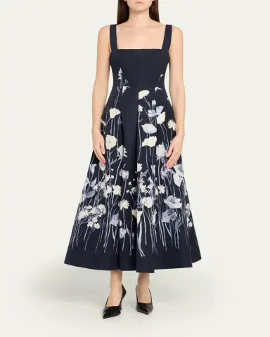 Lela Rose Floral Faille Sleeveless Fit-&-Flare Gown | Thumbnail 2 Lela Rose Floral Faille Sleeveless Fit-&-Flare Gown | Thumbnail 2