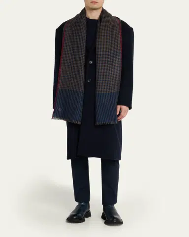 Anderson & Sheppard Men's Mini-Check Cashmere Scarf | Thumbnail 2 Anderson & Sheppard Men's Mini-Check Cashmere Scarf | Thumbnail 2