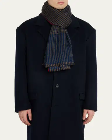 Anderson & Sheppard Men's Mini-Check Cashmere Scarf | Thumbnail 3 Anderson & Sheppard Men's Mini-Check Cashmere Scarf | Thumbnail 3