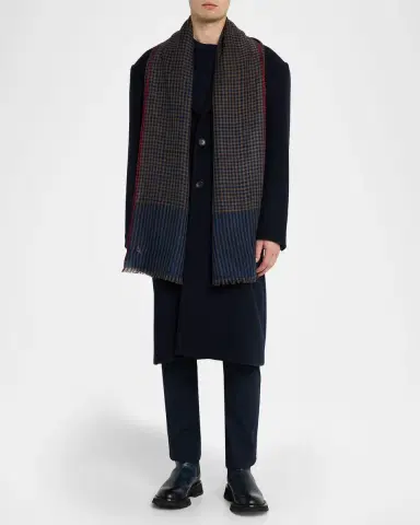 Anderson & Sheppard Men's Mini-Check Cashmere Scarf | Thumbnail 5 Anderson & Sheppard Men's Mini-Check Cashmere Scarf | Thumbnail 5