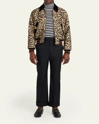 Valentino Garavani Men's Animal-Print Wool Bomber Jacket | Thumbnail 2 Valentino Garavani Men's Animal-Print Wool Bomber Jacket | Thumbnail 2