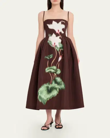 Oscar de la Renta Chine Cyclamen Faille Midi Cocktail Dress | Thumbnail 2 Oscar de la Renta Chine Cyclamen Faille Midi Cocktail Dress | Thumbnail 2