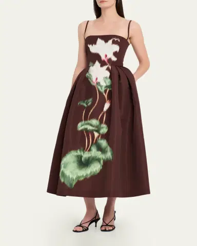 Oscar de la Renta Chine Cyclamen Faille Midi Cocktail Dress | Thumbnail 4 Oscar de la Renta Chine Cyclamen Faille Midi Cocktail Dress | Thumbnail 4