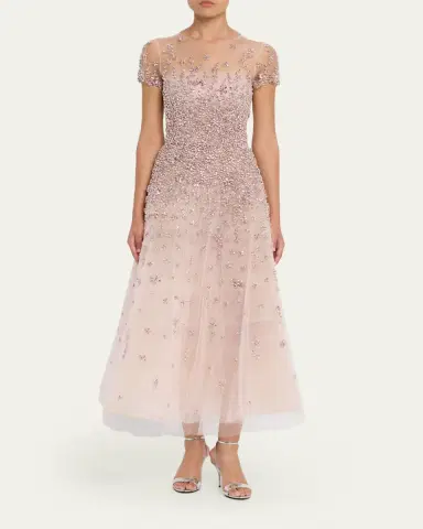 Oscar de la Renta Degrade Crystal Cap-Sleeve Midi Cocktail Dress | Thumbnail 2 Oscar de la Renta Degrade Crystal Cap-Sleeve Midi Cocktail Dress | Thumbnail 2