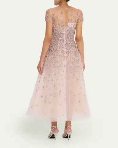 Oscar de la Renta Degrade Crystal Cap-Sleeve Midi Cocktail Dress | Thumbnail 3 Oscar de la Renta Degrade Crystal Cap-Sleeve Midi Cocktail Dress | Thumbnail 3