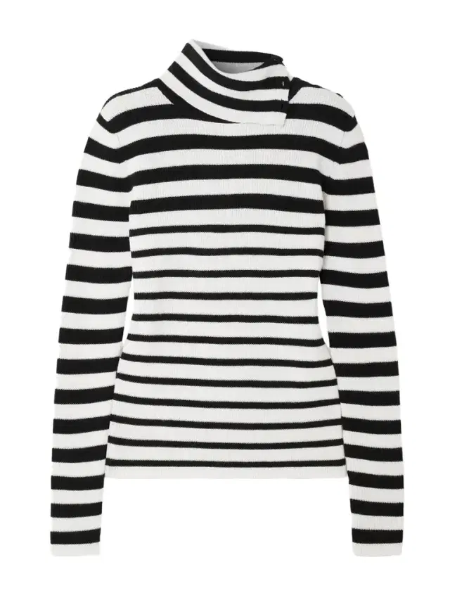 Sabrine Button-detailed Striped Ribbed Cotton And Cashmere-blend Turtleneck Sweater Sabrine Button-detailed Striped Ribbed Cotton And Cashmere-blend Turtleneck Sweater
